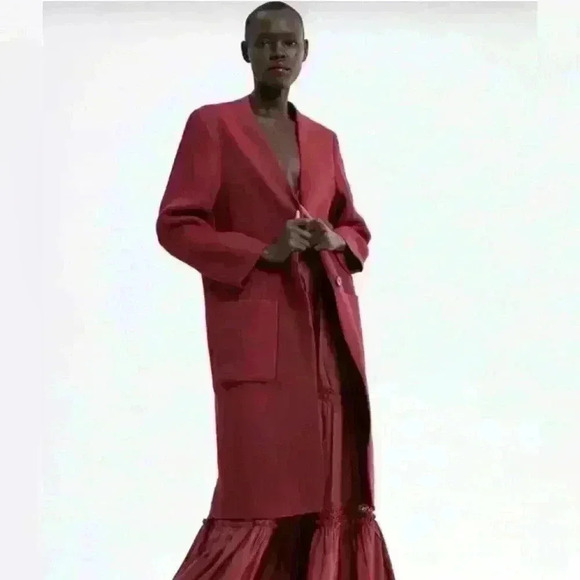 ✨New✨Zara Red Burgundy Linen Coat Size Medium - Picture 1 of 9